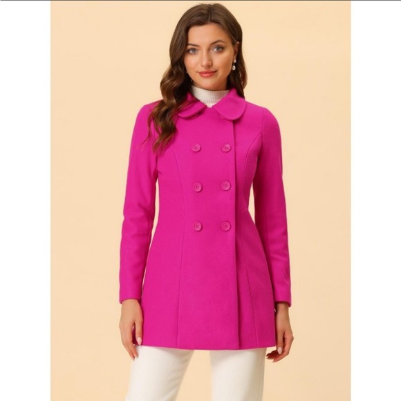 Allegra K Women's Regular Fit Peter Pan Collar Double Breasted
Trench Coat - Picture 3 of 7